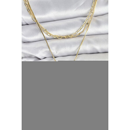 Pirinç Gold Renk Kalp Detaylı 3'lü Kombin Y Kadın Kolye