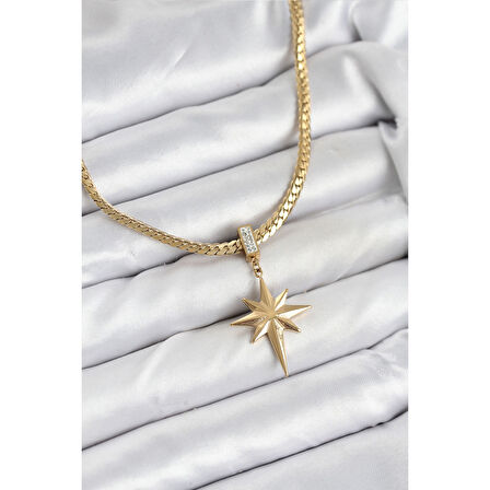 316L Çelik Zincir Gold Renk Kutup Yıldızı Model Kadın Kolye