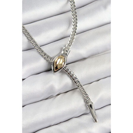 Pirinç Asansörlü Yılan Model Gümüş Renk Kadın Kolye