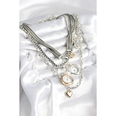 Otantik Gümüş Renk Kadın Kolye Kombini