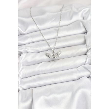 316L Çelik Zincir Gümüş Renk Melek Model Kadın Kolye