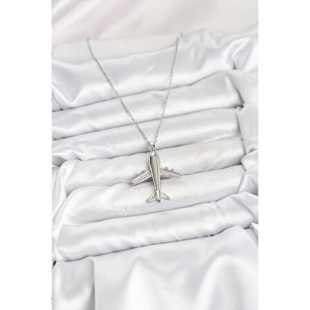 316L Çelik Zincir Gümüş Renk Uçak Model Kadın Kolye