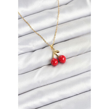 316L Çelik Zincir Gold Renk Kiraz Model Kadın Kolye
