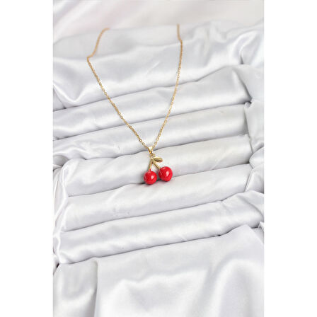 316L Çelik Zincir Gold Renk Kiraz Model Kadın Kolye