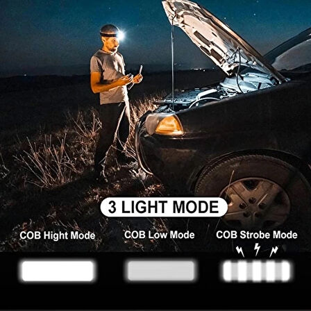Mini Pilli Cob Led 3 Mod Su Geçirmez Kafa Feneri Lambası