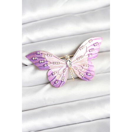 Lila Renk Kelebek Model Broş