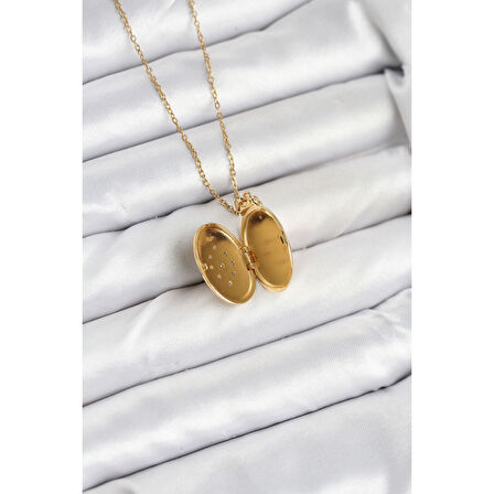 316L Çelik Zincir Gold Renk Kapaklı Açılabilir Model Kadın Kolye