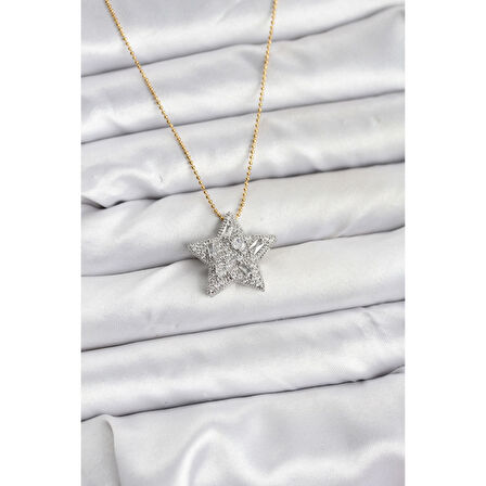 316L Çelik Zincir Gold Renk Zincirli Gümüş Yıldız Model Kadın Kolye