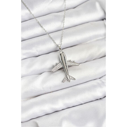 316L Çelik Zincir Gümüş Renk Uçak Model Kadın Kolye