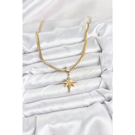 316L Çelik Zincir Gold Renk Kutup Yıldızı Model Kadın Kolye