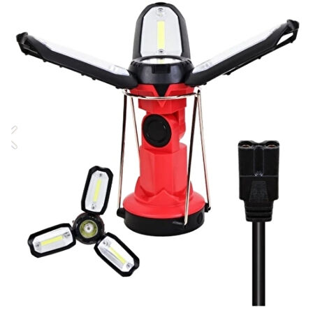 Şarjlı Katlanabilir 3xcob Led+ 3w Led Çok Fonksiyonlu Kamp Feneri