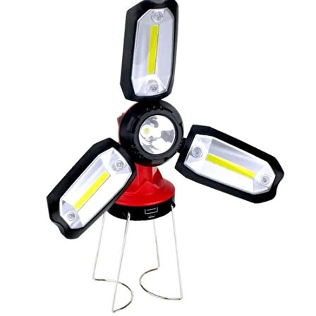 Şarjlı Katlanabilir 3xcob Led+ 3w Led Çok Fonksiyonlu Kamp Feneri