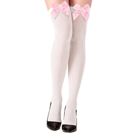 Pembe Fiyonklu Beyaz Jartiyer Çorabı