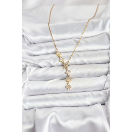 316L Çelik Zincir Gold Renk Yonca Model Kadın Kolye