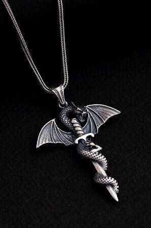 Erkek Gümüş Kolye - Game Of Thrones Ejderha Figürlü Gümüş Erkek Kolye