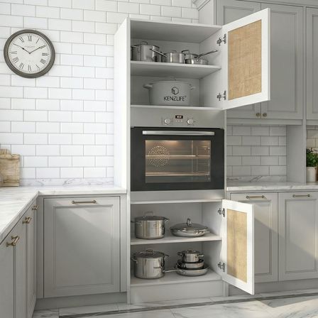 Kenzlife ankastre fırın dolabı bige mat beyaz 180*60*56 jut kare kapak suntalam gövde