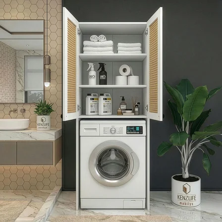 Kenzlife çamaşır-kurutma-bulaşık makinesi dolabı mahidevran mat beyaz 180*70*60 hazeran kare MDF gövde