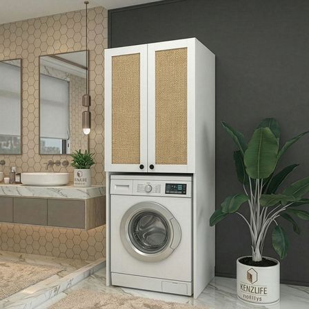 Kenzlife çamaşır-kurutma-bulaşık makinesi dolabı mahidevran mat beyaz 180*70*60 jut kare suntalam gövde