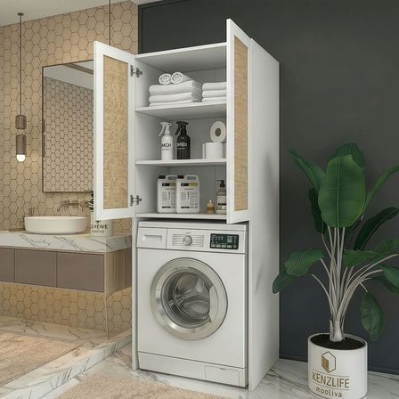 Kenzlife çamaşır-kurutma-bulaşık makinesi dolabı mahidevran mat beyaz 180*70*60 jut kare suntalam gövde