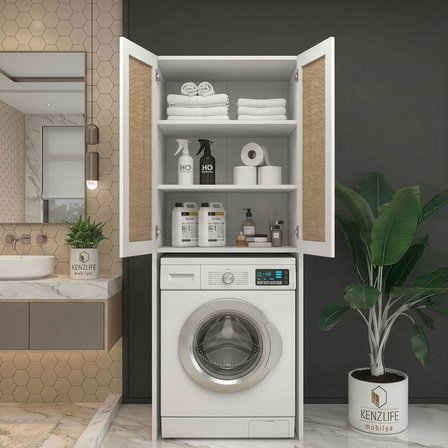 Kenzlife çamaşır-kurutma-bulaşık makinesi dolabı mahidevran mat beyaz 180*70*60 jut kare MDF gövde