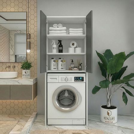 Kenzlife membran çamaşır-kurutma-bulaşık makinesi dolabı mahidevran gribyz çerçeve 180*70*60 mebran kapak suntalam gövde