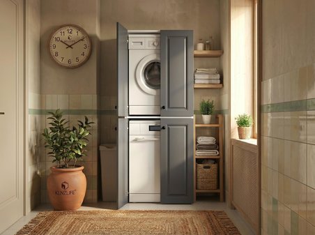 Kenzlife membran çamaşır-kurutma makinesi dolabı roksana gribyz çerçeve 180*70*60 mebran kapak suntalam gövde banyo çift katlı arkalıksız
