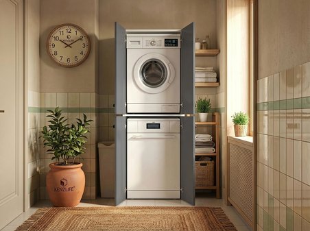 Kenzlife membran çamaşır-kurutma makinesi dolabı roksana gribyz çerçeve 180*70*60 mebran kapak suntalam gövde banyo çift katlı arkalıksız