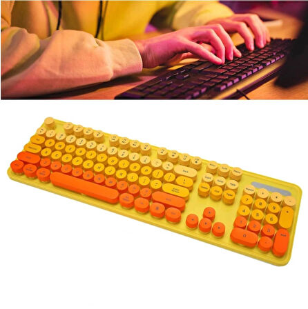 Renkli Retro Daktilo Kablosuz Türkçe Gaming Vintage Q Klavye -TURUNCU