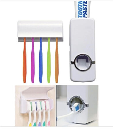 Otomatik Diş Macunu Sıkacağı 5 Adet Fırçalık Yeri Otomatik Macun Sıkma Aleti Aparatı