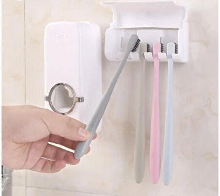 Otomatik Diş Macunu Sıkacağı 5 Adet Fırçalık Yeri Otomatik Macun Sıkma Aleti Aparatı