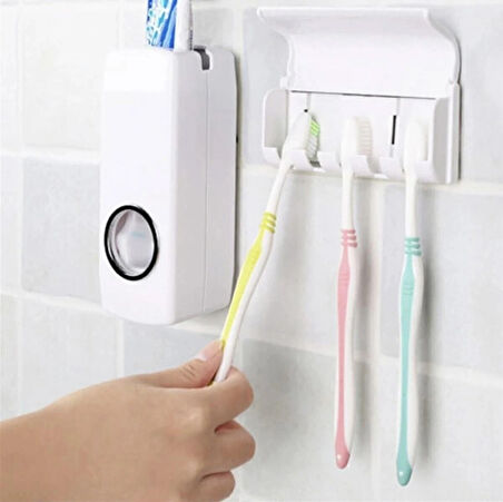 Otomatik Diş Macunu Sıkacağı 5 Adet Fırçalık Yeri Otomatik Macun Sıkma Aleti Aparatı