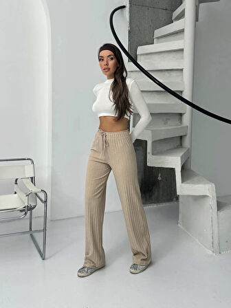 Fitilli şardonlu pantolon bej a4058