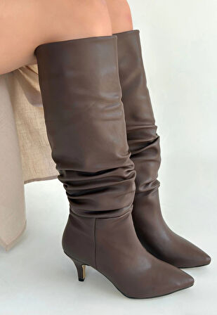 Zelya Kahverengi Cilt Topuklu Çizme