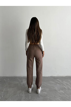 3 iplik şardonlu paça lastikli eşofman vizon is001