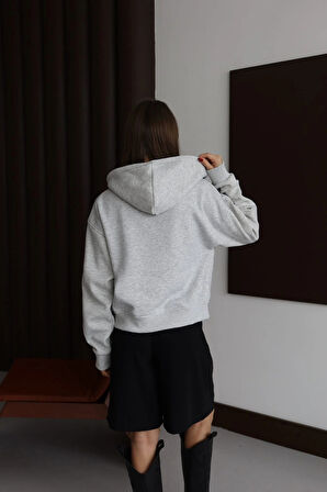 3 iplik şardonlu kapşonlu hoodie frm gri p510437