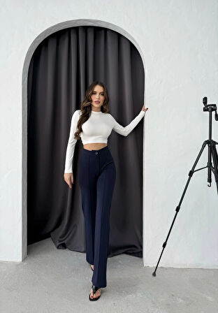 Düğmeli Palazzo pantolon lacivert p170091