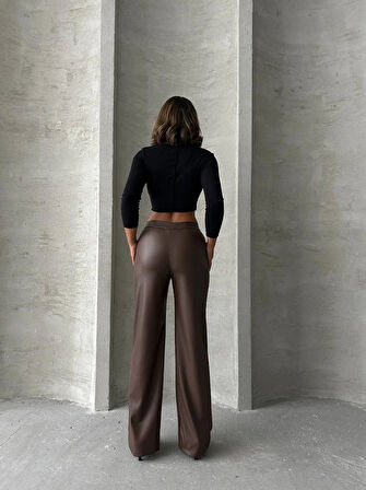 Zr deri palazzo pantolon kahve h24654