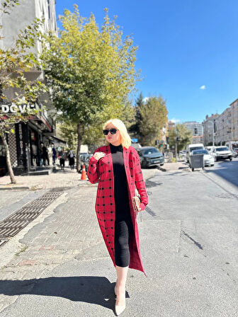 Triko Hırka elbise ikili takım kırmızıSiyah