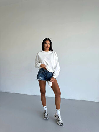 2 iplik bisiklet yaka sweat beyaz f2339