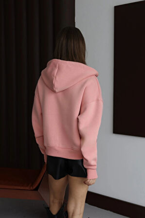 3 iplik şardonlu kapşonlu hoodie frm somon p510437