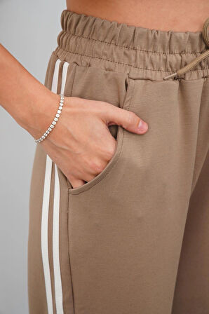 Yandan çift şeritli pantolon vizon