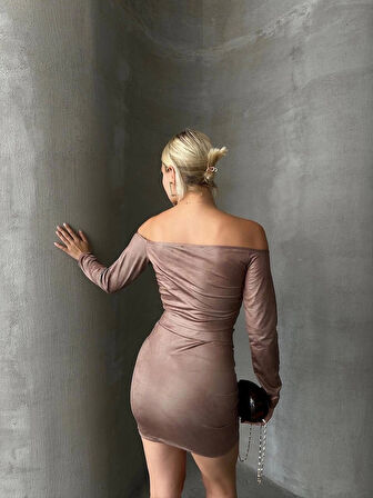 Büzgülü etek bluz takım kahve s24709