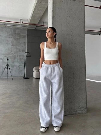 3 iplik şardonlu oversize eşofman gri