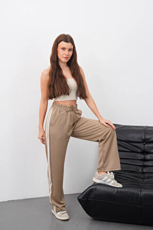 Yandan çift şeritli pantolon vizon