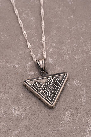 Gümüş Cevşen Muska Kadın Kolye Zincir Çiçek Motifli