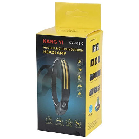 Sensörlü Far COB Led Far Şarj Edilebilir Kafa Feneri 18650 Dahili Pil Açık Hava Balıkçılık Kamp Baş Feneri Fener (5365)