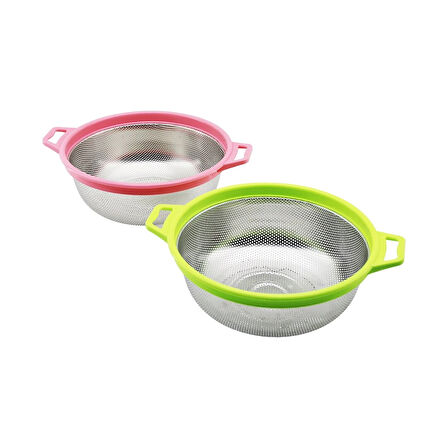 24CM RENKLİ PLASTİK ÇERÇEVE - KULPLU ÇELİK SEPET METAL SÜZGEÇ (5365)