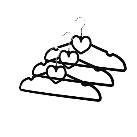 3PCS SİYAH KADİFE KAPLI - KALPLİ PLASTİK ASKI METAL UÇLU (5365)