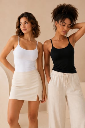 Loule Kadın %95 Pamuk İp Askılı Pedli 2 Adet Basic Atlet - Esnek ve Rahat 2'li Bra Singlet