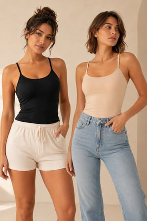 Loule Kadın %95 Pamuk İp Askılı Pedli 2 Adet Basic Atlet - Esnek ve Rahat 2'li Bra Singlet